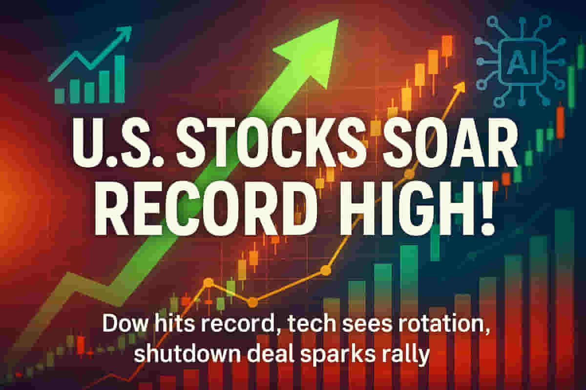 அமெரிக்கச் சந்தை வெடித்துச் சிதறியது! டவ் புதிய உச்சம், ஷட் டவுன் ஒப்பந்த நம்பிக்கையில் டெக் பங்குகளில் மாற்றம்!